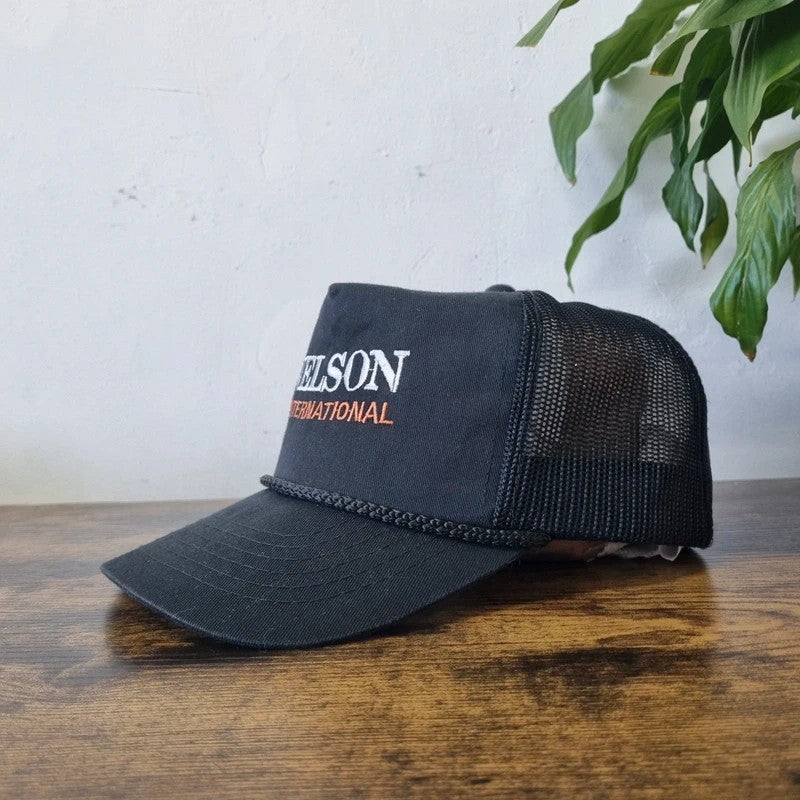 Vintage American Trucker Hat Snapback cap one size adjustable Nelson Black