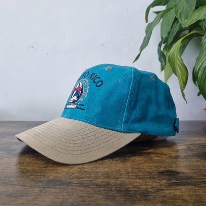 Vintage American Baseball Hat Snapback cap one size adjustable green beige puerto rico