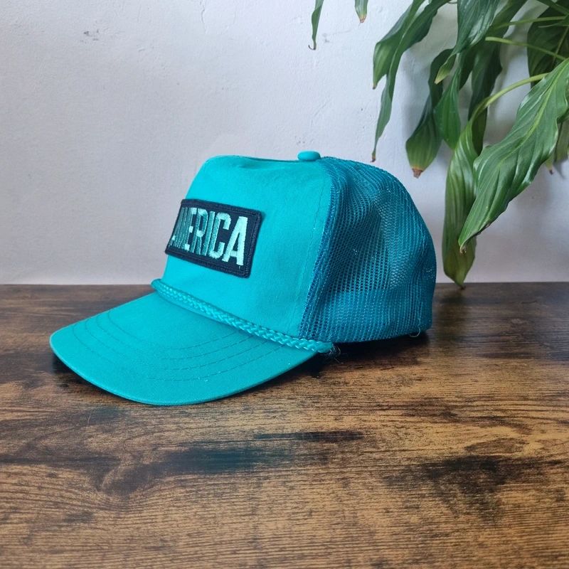 Vintage American Trucker Hat Snapback cap one size adjustable America green