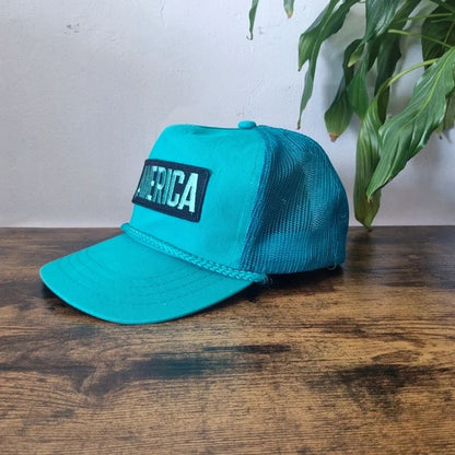 Vintage American Trucker Hat Snapback cap one size adjustable America green
