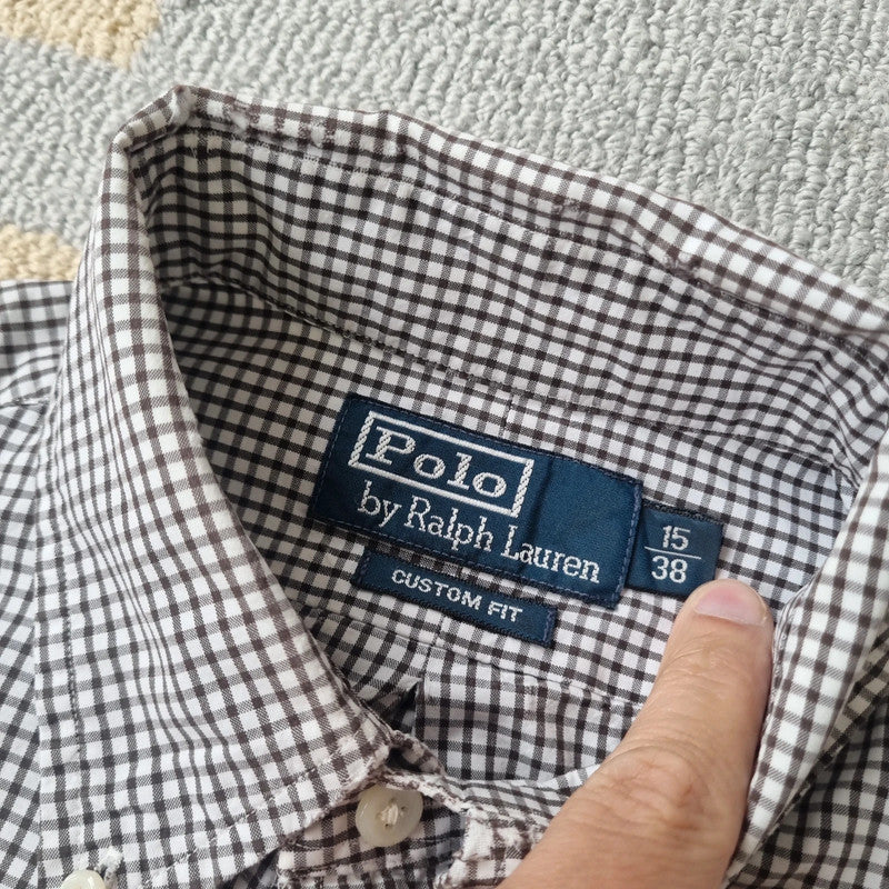 Vintage Ralph Lauren Boxy Fit Cropped Shirt Long Sleeve small checked Black Button Up Skater Y2K