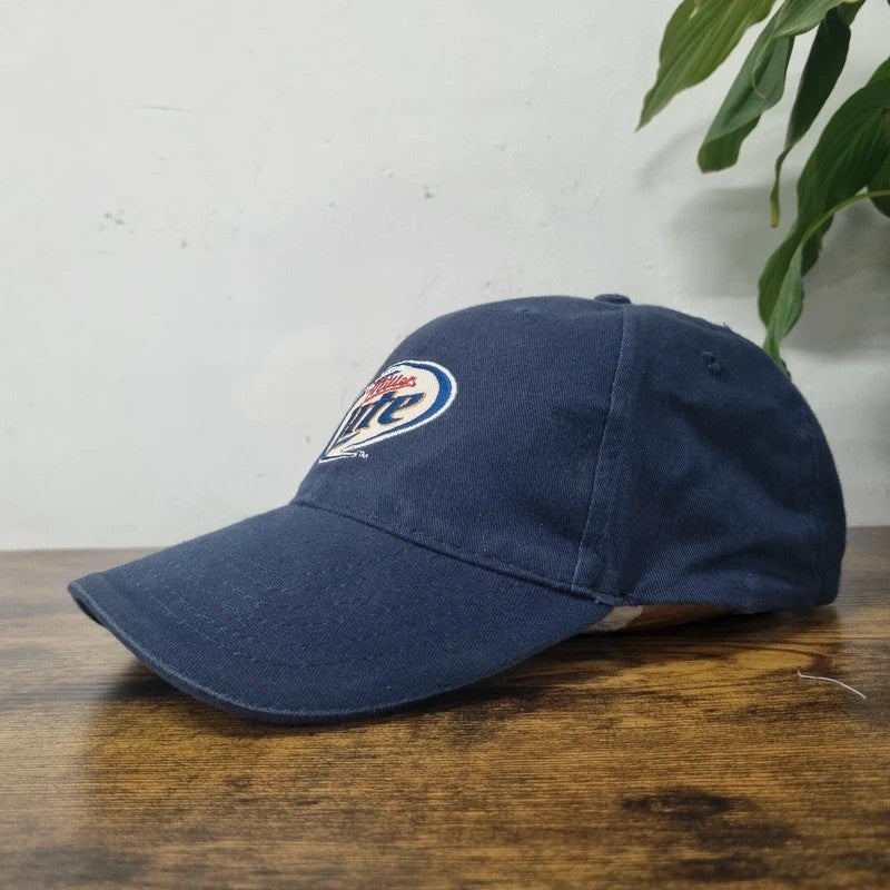 Vintage American Baseball Hat Snapback cap one size adjustable Miller lite navy