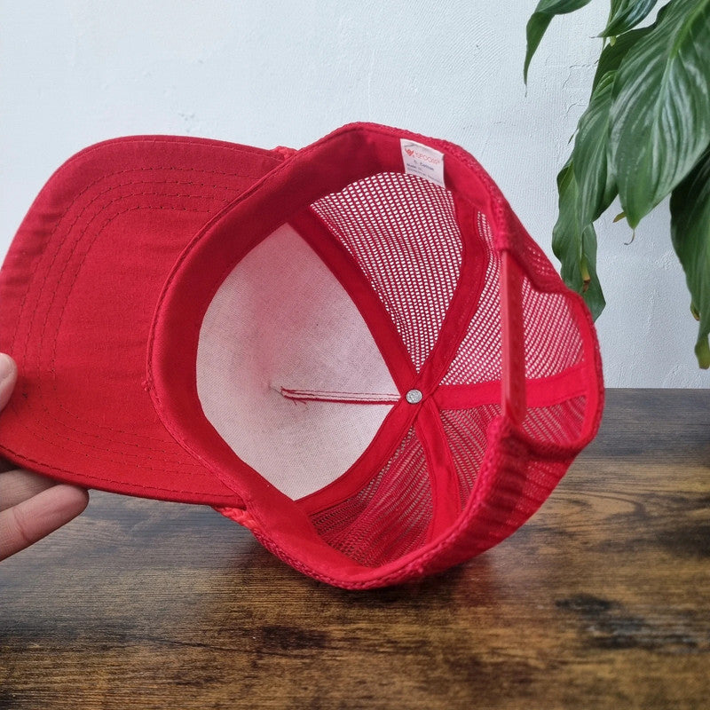Vintage American trucker hat snapback cap mesh one size adjustable red yellow
