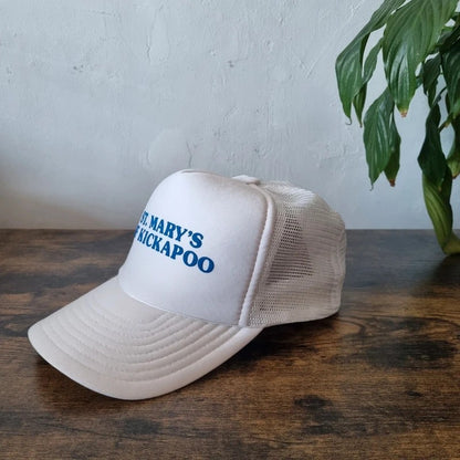 Vintage American Trucker Hat Snapback cap one size adjustable St. Mary's of Kickapoo white