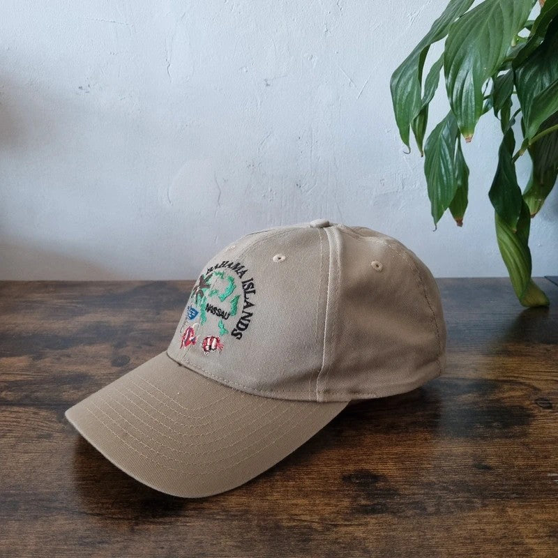 Vintage American Baseball Hat Snapback cap one size adjustable beige bahama island