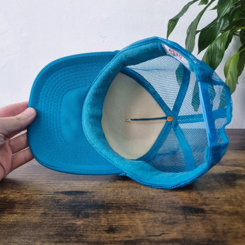 Vintage American Trucker Hat Snapback cap one size adjustable blue turquoise surf