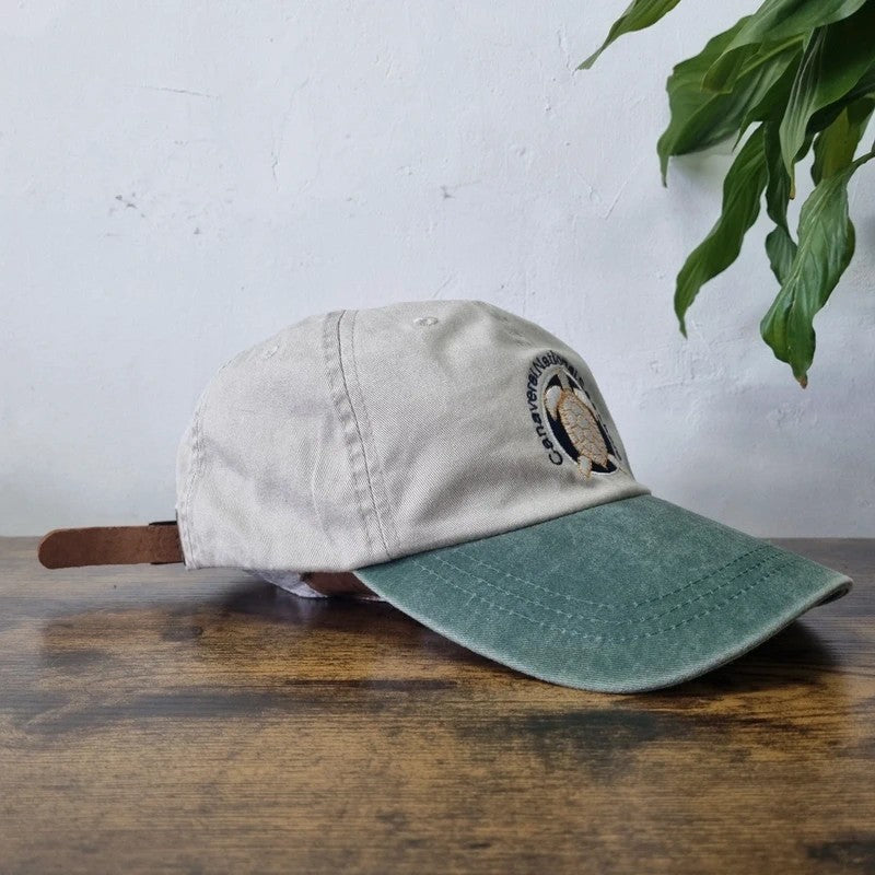 Vintage American Baseball Hat Snapback cap one size adjustable beige green turtle