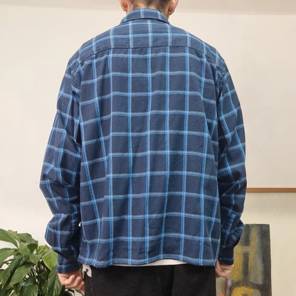 Vintage Columbia Boxy Fit Cropped Shirt Long Sleeve XL Check Blue Button Up Skater Y2K Surf