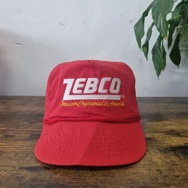 Vintage American Trucker Hat Snapback cap one size red Zebco fishing