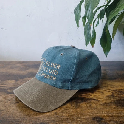 Vintage American Baseball Hat Snapback cap one size adjustable green beige elder fluid power