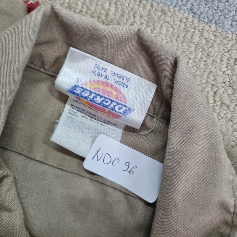 Vintage Dickies Boxy Fit Cropped Shirt Long Sleeve large plain Beige Button Up Skater Y2K Surf