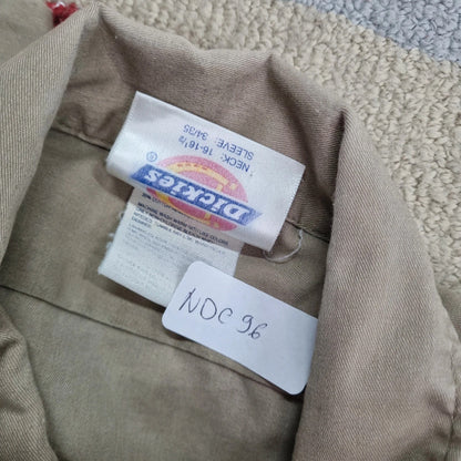 Vintage Dickies Boxy Fit Cropped Shirt Long Sleeve large plain Beige Button Up Skater Y2K Surf