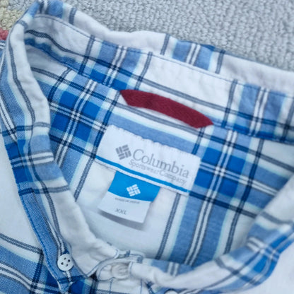 Vintage Columbia Boxy Fit Cropped Shirt Long Sleeve XXL Check Blue Button Up Skater Y2K Surf