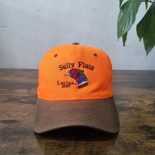 Vintage American Baseball Hat Snapback cap one size neon orange brown Sully Flats pheasant bird