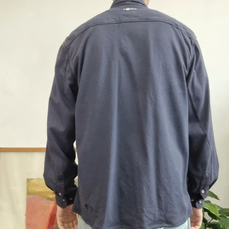 Carhartt FR Boxy Fit Cropped Shirt long Sleeve Medium plain Blue Button Up Skater Y2K Surf