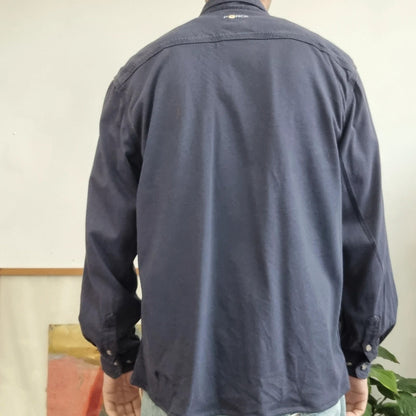 Carhartt FR Boxy Fit Cropped Shirt long Sleeve Medium plain Blue Button Up Skater Y2K Surf