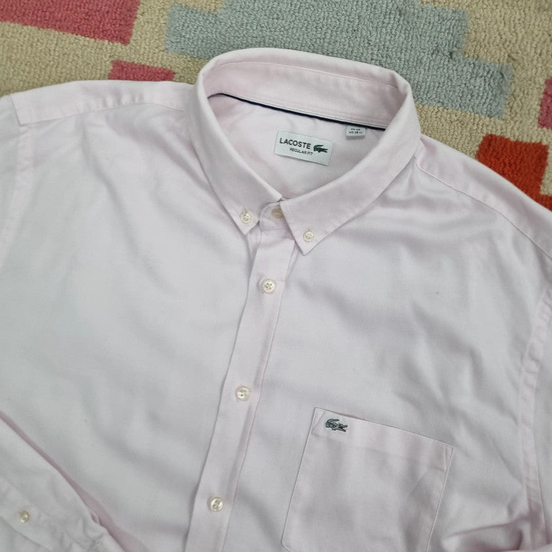 Vintage Lacoste Fit Cropped Shirt long Sleeve XL plain pink Button Up Skater Y2K Surf