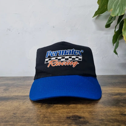 Vintage American Baseball Hat Snapback cap one size adjustable black blue permatex racing