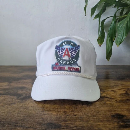 Vintage American Trucker Hat Snapback cap one size adjustable white Marine repair garage