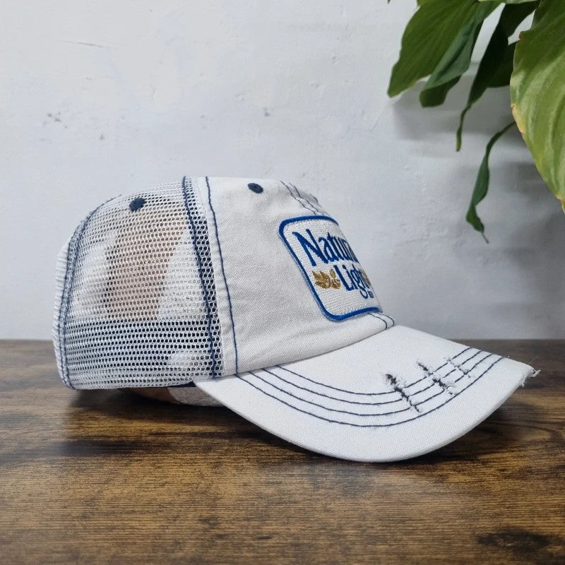 Vintage American Baseball Hat Snapback cap one size adjustable blue white natural light beer