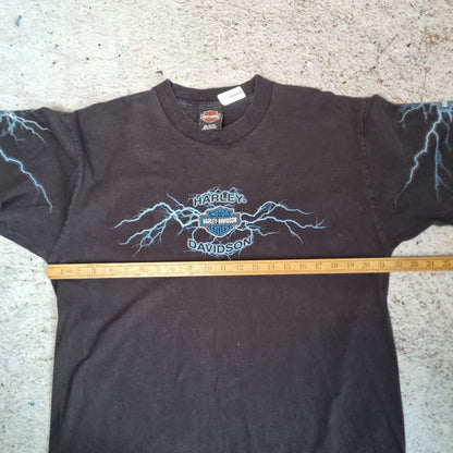 Harley Davidson Biker Blue Lightning Long sleeve shirt Mens 04 - Black - Size L
