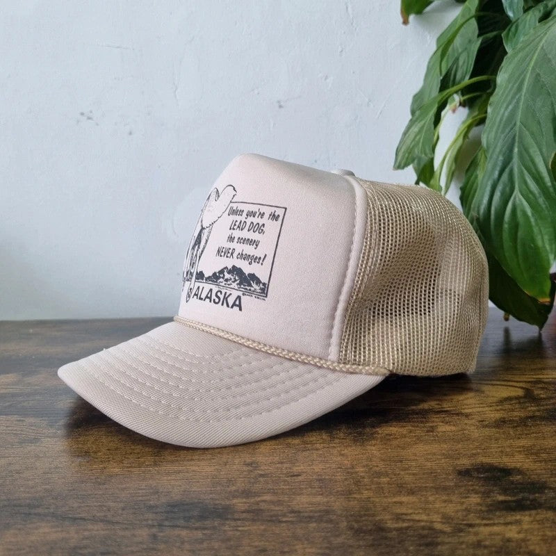 Vintage American Trucker Hat Snapback cap one size adjustable cream Alaska Dog