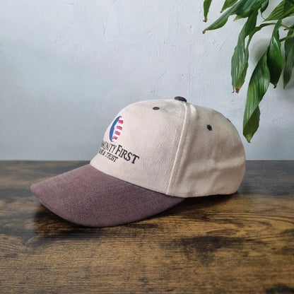 Vintage American baseball Hat Snapback cap one size adjustable community first bank beige brown