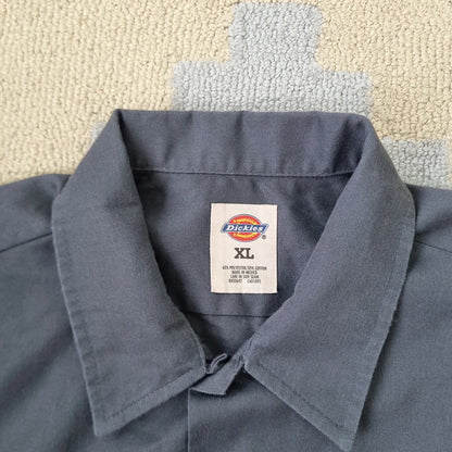 Vintage Dickies Boxy Fit Cropped Shirt Short Sleeve large plain grey button Up Skater Y2K Surf