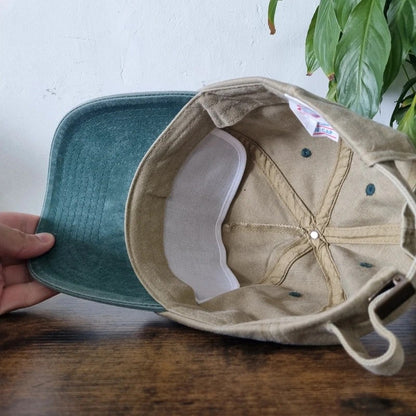 Vintage American Trucker Hat Snapback cap one size adjustable beige green ship belle
