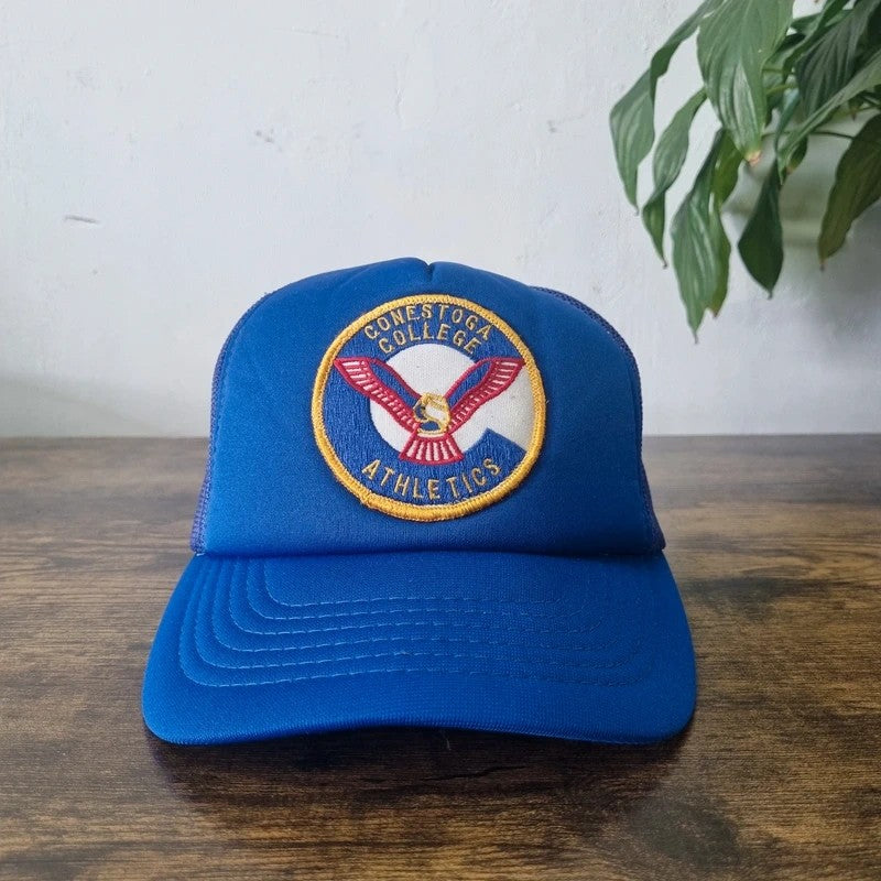 Vintage American Trucker Hat Snapback cap one size adjustable blue Conestoga College
