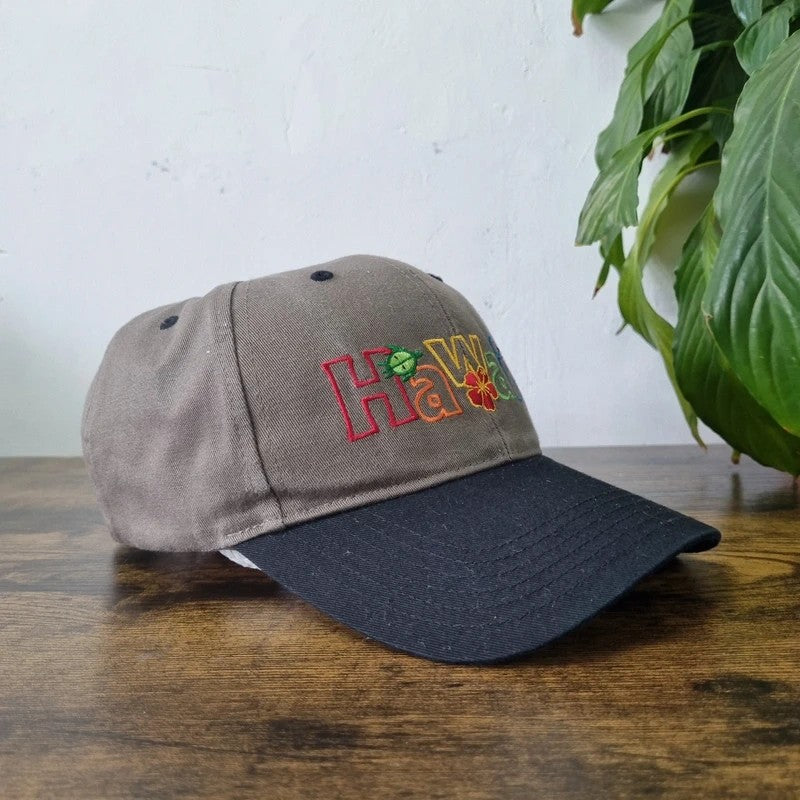 Vintage American Baseball Hat Snapback cap one size adjustable grey black Hawaii