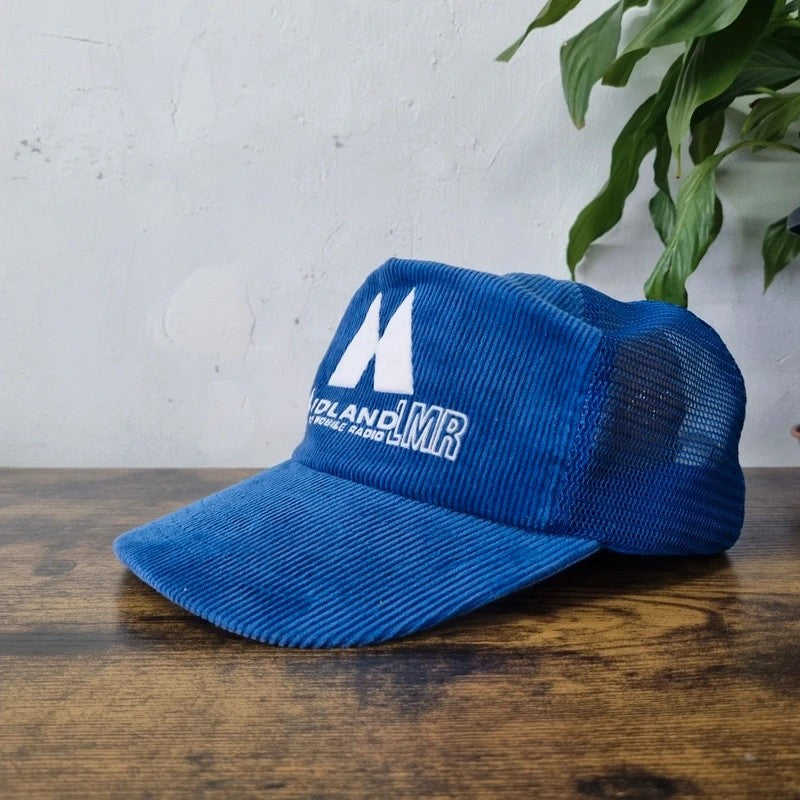 Vintage American Trucker Hat Snapback cap one size adjustable blue midland radio