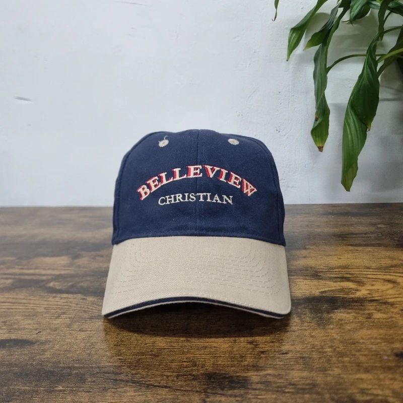 Vintage American baseball Hat Snapback cap one size adjustable belleview navy beige