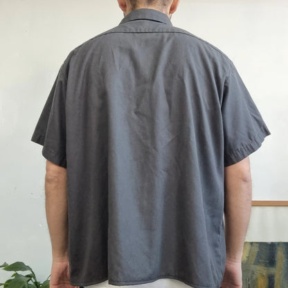 Vintage Dickies Boxy Fit Cropped Shirt Short Sleeve XL plain Grey Button Up Skater Y2K Surf