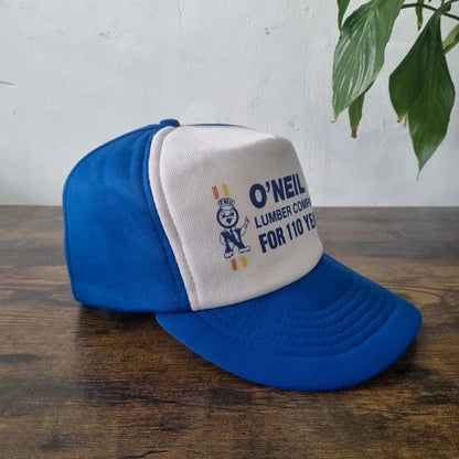 Vintage American Trucker Hat Snapback cap one size adjustable O'Neil lumber company blue white