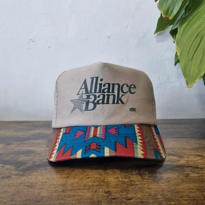 Vintage American Baseball Hat Snapback cap one size adjustable beige multi alliance bank