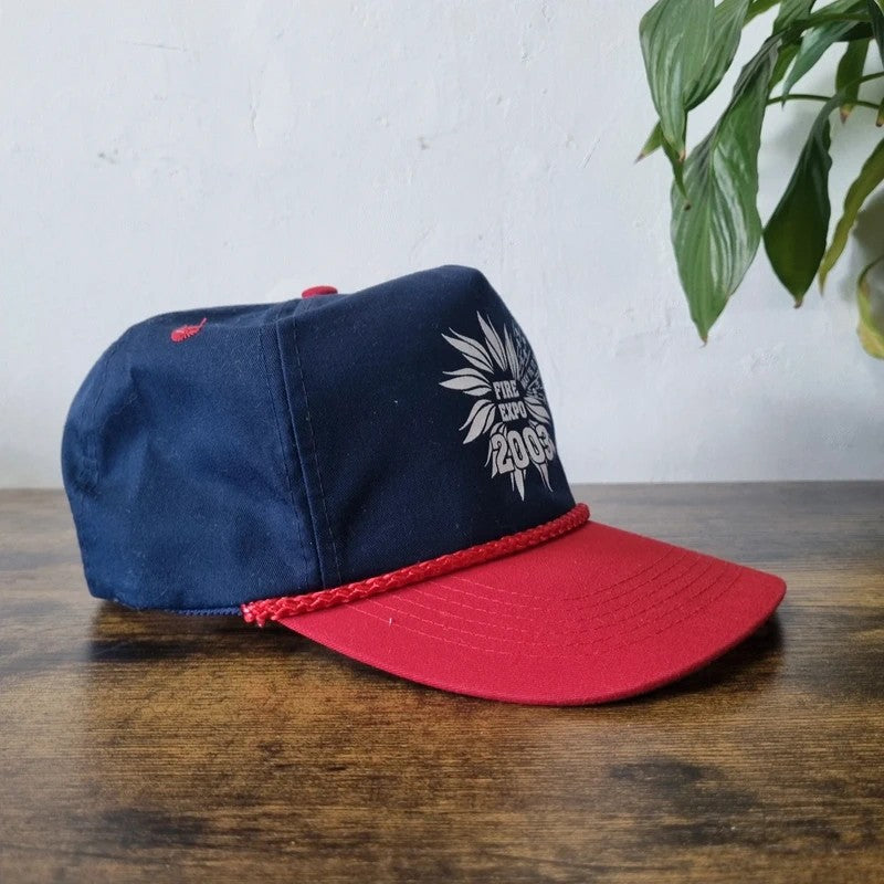 Vintage American Trucker Hat Snapback cap one size adjustable navy red Fire Expo 2003