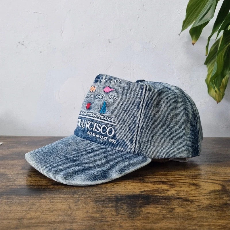 Vintage American Baseball Hat Snapback cap one size adjustable faded denim san Francisco