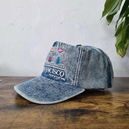 Vintage American Baseball Hat Snapback cap one size adjustable faded denim san Francisco