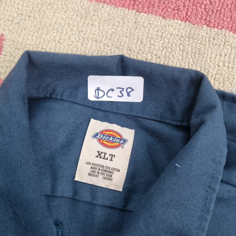 Vintage Dickies Boxy Fit Cropped Shirt Short Sleeve XL plain Navy Button Up Skater Y2K Surf