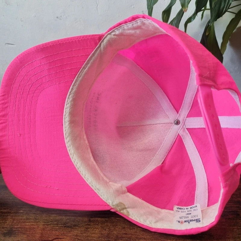 Vintage American Trucker Hat Snapback cap one size adjustable neon pink medical