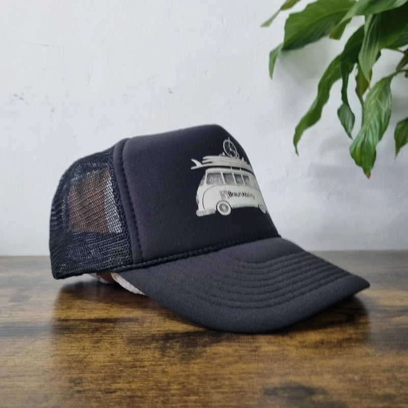 Vintage American Trucker Hat Snapback cap one size adjustable black surf camper van