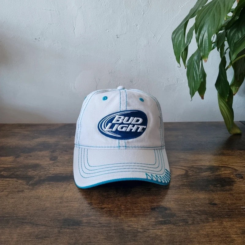 Vintage Bud light Baseball Hat Snapback cap one size adjustable white blue y2k