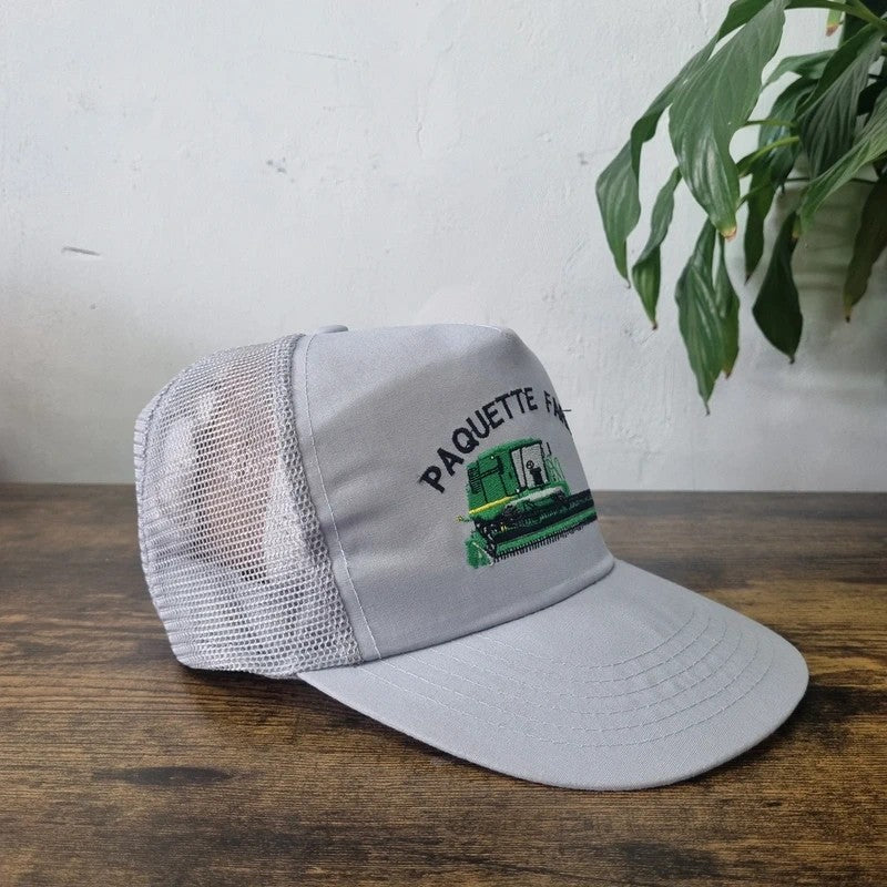 Vintage American Trucker Hat Snapback cap one size adjustable grey paquette farms farming