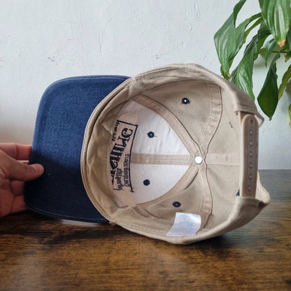 Vintage American Baseball Hat Snapback cap one size adjustable beige navy fishing