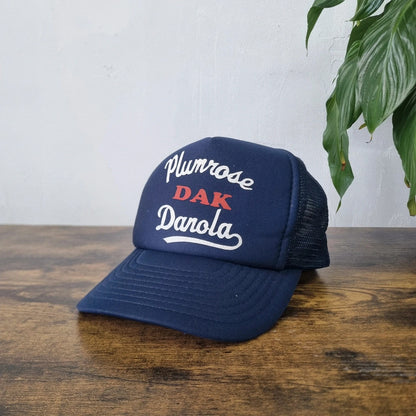 Vintage Plumrose Trucker Hat Snapback cap One size adjustable navy blue usa
