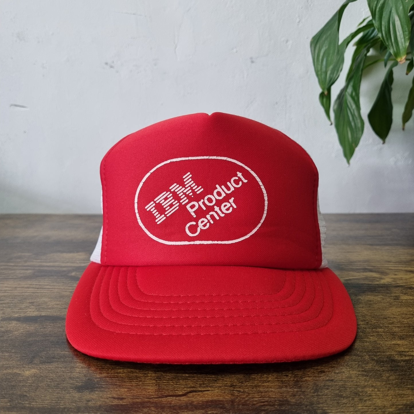 Vintage American Trucker Hat Snapback cap one size adjustable red white IBM Prod