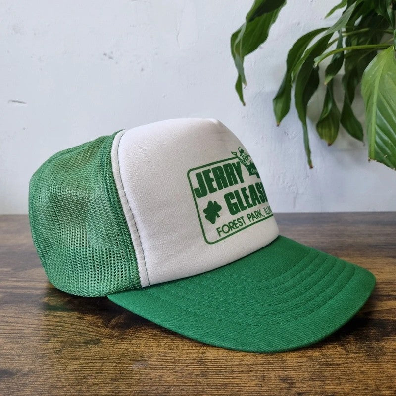 Vintage American Trucker Hat Snapback cap one size adjustable green white jerry gleason