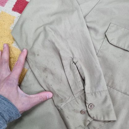 Vintage Dickies Boxy Fit Cropped Shirt Long Sleeve XL plain Beige Button Up Skater Y2K Surf