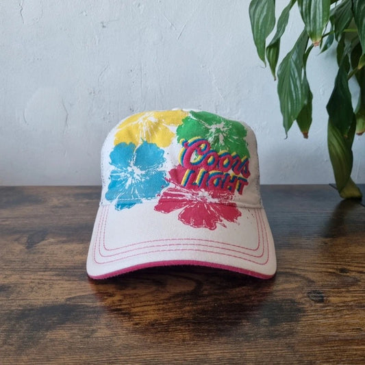 Vintage coors light Baseball Hat Snapback cap one size adjustable white multi flower y2k
